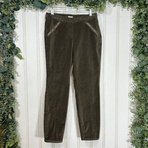 Garnet Hill Women Olive Green Corduroy Pants Size 6 Stretch Zip Pocket Slim Fit